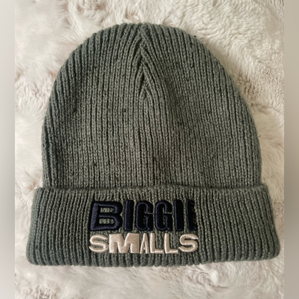 Gray green Knit Beanie hat with BIGGIE SMALLS